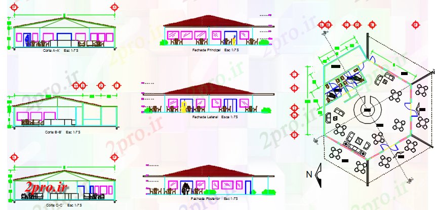 دانلود نقشه هتل - رستوران - اقامتگاه بستنی سالن 14 در 18 متر (کد60555)