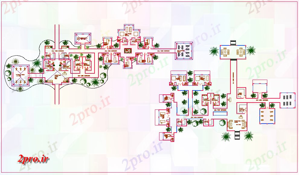 دانلود نقشه هتل - رستوران - اقامتگاه هتل رسم با آبگرم 35 در 57 متر (کد60563)