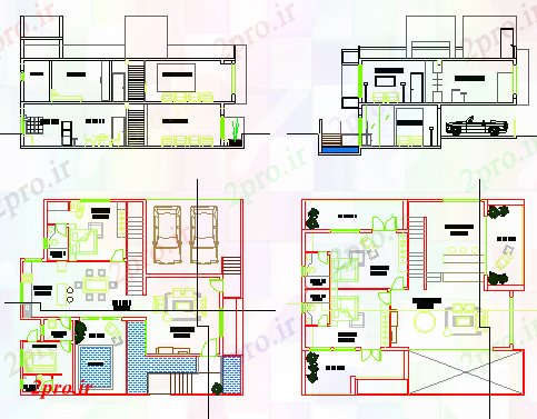 دانلود نقشه خانه های کوچک ، نگهبانی ، سازمانی - ویلا معماری طراحی 14 در 16 متر (کد60582)