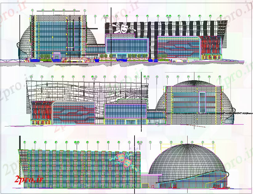 دانلود نقشه ساختمان اداری - تجاری - صنعتی گنبد پروژکتور (کد60590)