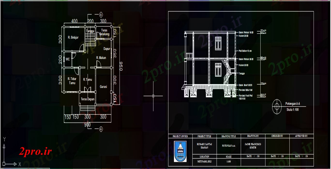 دانلود نقشه Houseplan، نما و جزئیات 9 در 9 متر (کد60618)