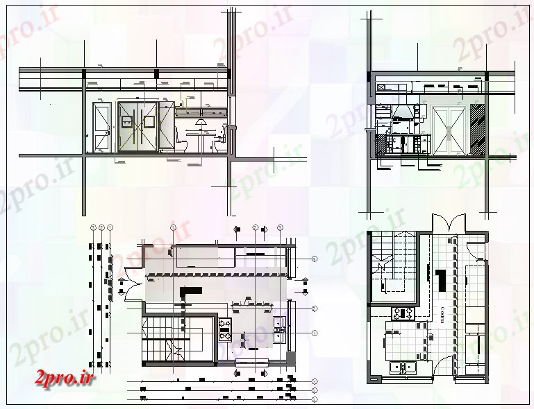 دانلود نقشه بلوک حمام و توالتجزئیات طراحی آشپزخانه با حمام (کد60633)