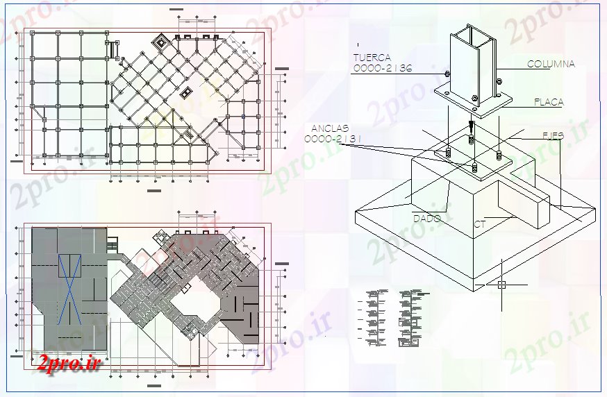 دانلود نقشه پلان مقطعی ساختار طراحی سالن (کد60655)