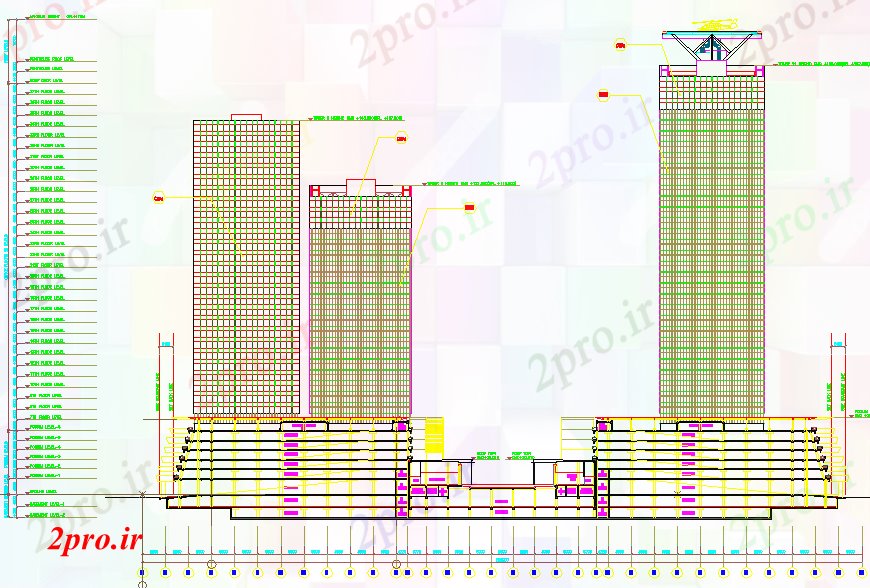 دانلود نقشه ساختمان مرتفعدبی طراحی ساختمان نمای (کد60660)