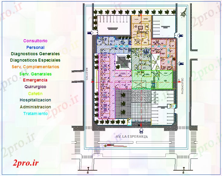 دانلود نقشه بیمارستان -  درمانگاه -  کلینیک  طراحی درمانگاه انکولوژی با منطقه (کد60721)