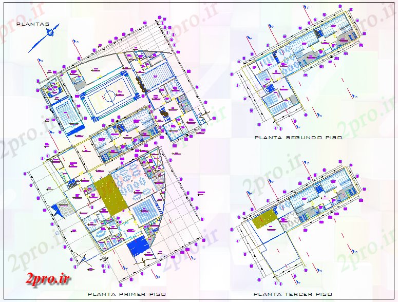دانلود نقشه دانشگاه ، آموزشکده ، مدرسه ، هنرستان ، خوابگاه - خوابگاه پلان طراحی 49 در 49 متر (کد60747)