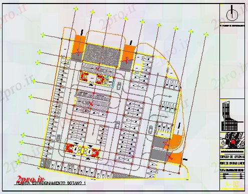 دانلود نقشه ساختمان اداری - تجاری - صنعتی طرحی پارکینگ از ساختمان اداری طراحی (کد60779)