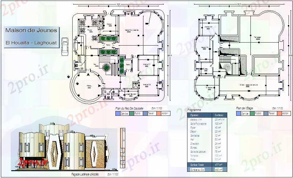دانلود نقشه ساختمان دولتی ، سازمانی دولت طراحی ساختمان برای خانه انجمن جوانان 22 در 22 متر (کد60799)