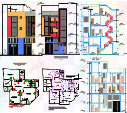 دانلود نقشه مسکونی ، ویلایی ، آپارتمان تجارت مسکن 11 در 11 متر (کد60804)