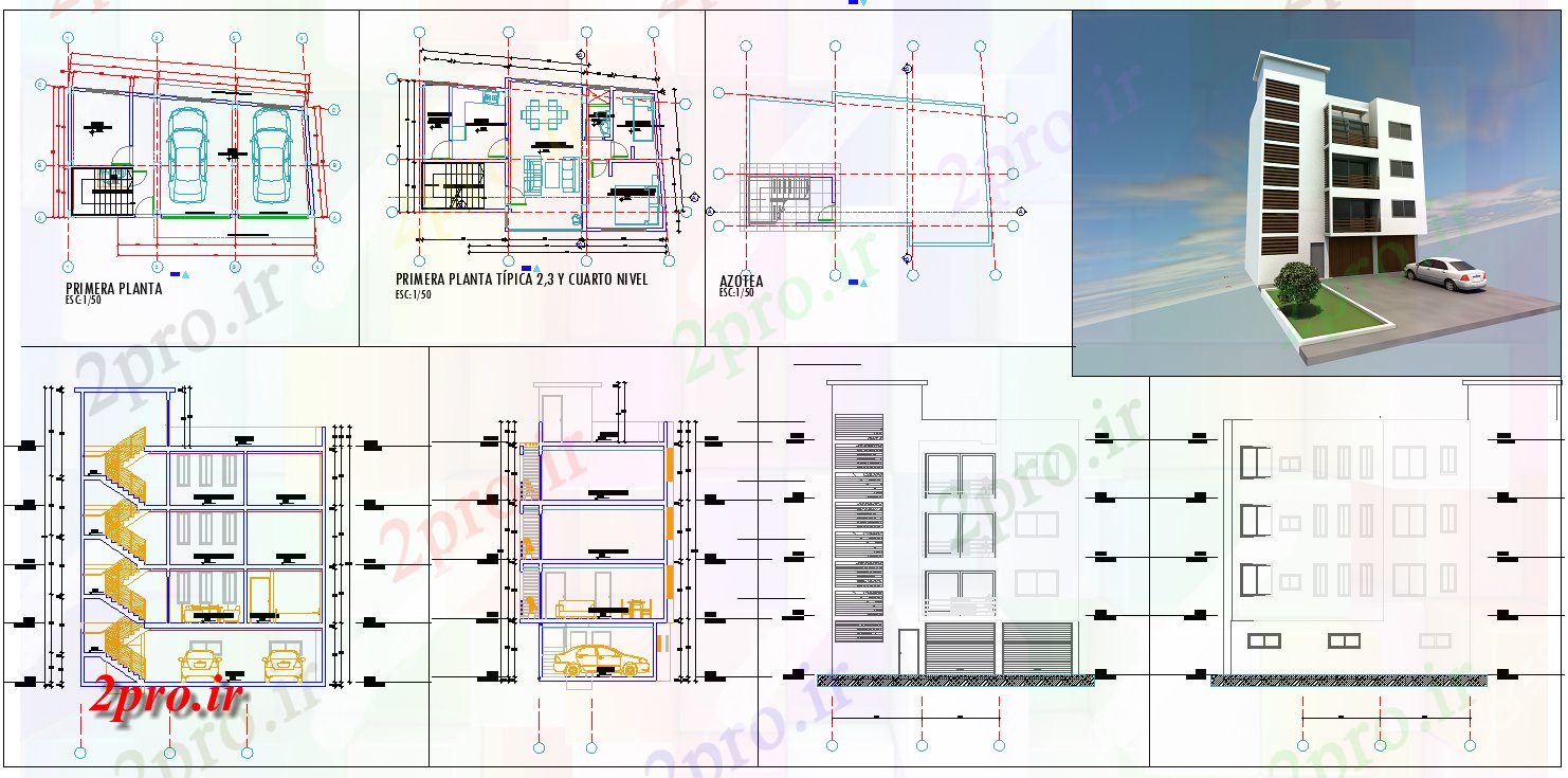 دانلود نقشه مسکونی ، ویلایی ، آپارتمان مسکونی با طرحی دفتر 6 در 11 متر (کد60839)