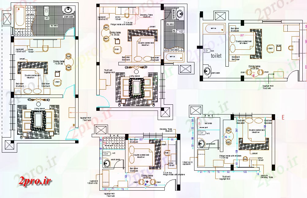 دانلود نقشه اتاق خواب مستر دار طرحی اتاق خواب اد 13 در 27 متر (کد60843)