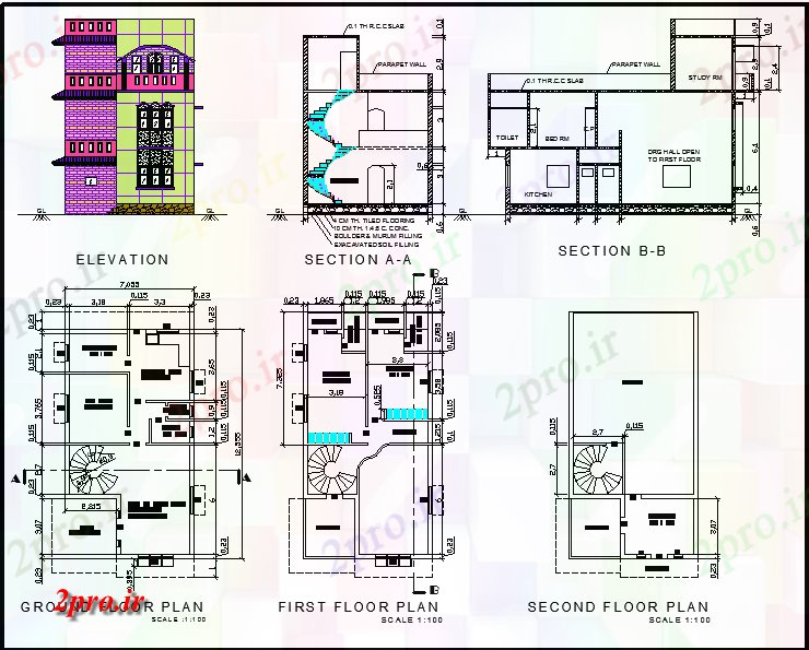 دانلود نقشه مسکونی ، ویلایی ، آپارتمان طرحی زندگی خانه 7 در 13 متر (کد60862)