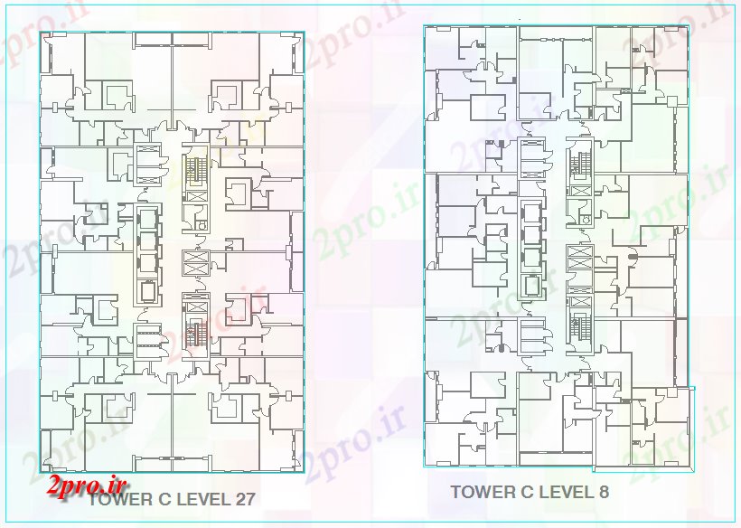 دانلود نقشه ساختمان مرتفعطراحی برج Keyplan برای رسیدن به سطح 27 و 8 47 در 78 متر (کد60985)