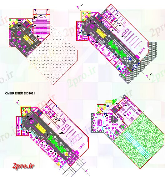 دانلود نقشه هایپر مارکت - مرکز خرید - فروشگاه خرید طراحی معماری مرکز با محوطه سازی 33 در 67 متر (کد60989)