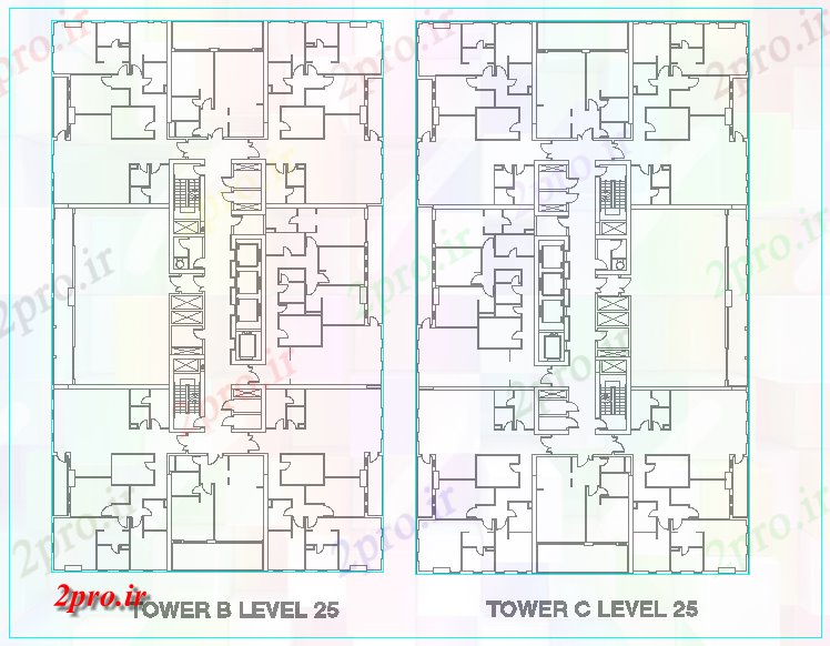 دانلود نقشه ساختمان مرتفعطراحی برج برای برج مکانیک B و C 47 در 78 متر (کد60990)