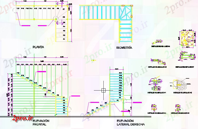 دانلود نقشه جزئیات ساخت و ساز پله های فلزی طراحی ساختار مورد (کد60996)