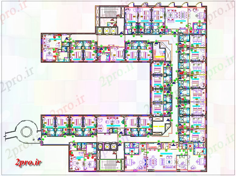 دانلود نقشه ساختمان مرتفعدوم و طرحی های کلیدی طبقه سوم برای برج 51 در 52 متر (کد61001)