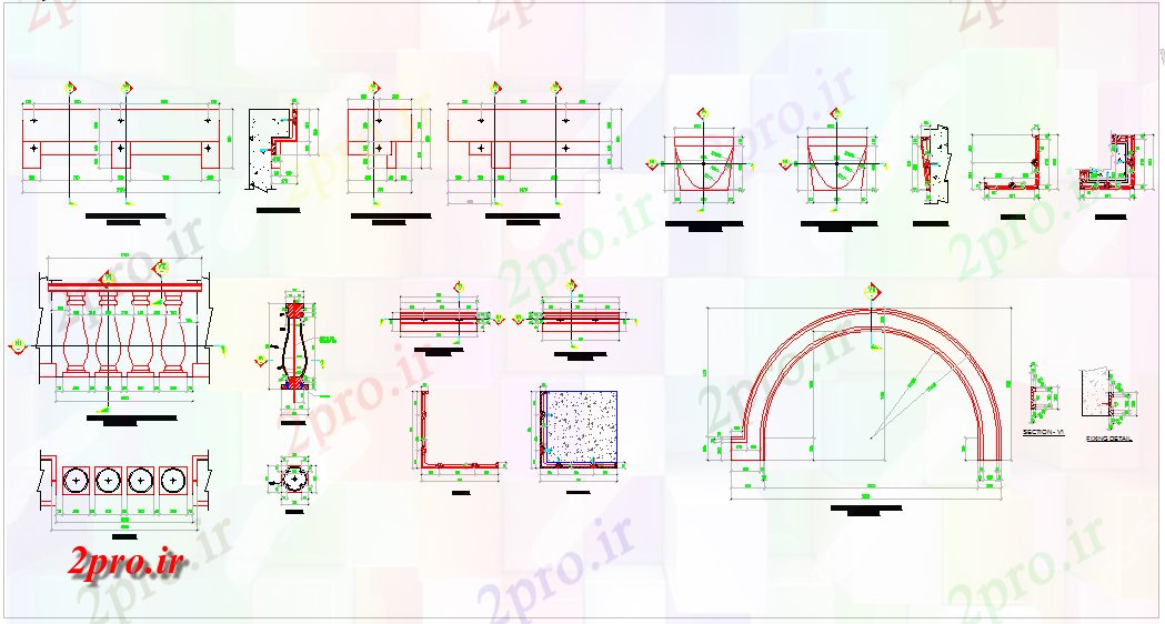 دانلود نقشه جزئیات معماری جزئیات تولید برج با نمای مقطعی (کد61013)