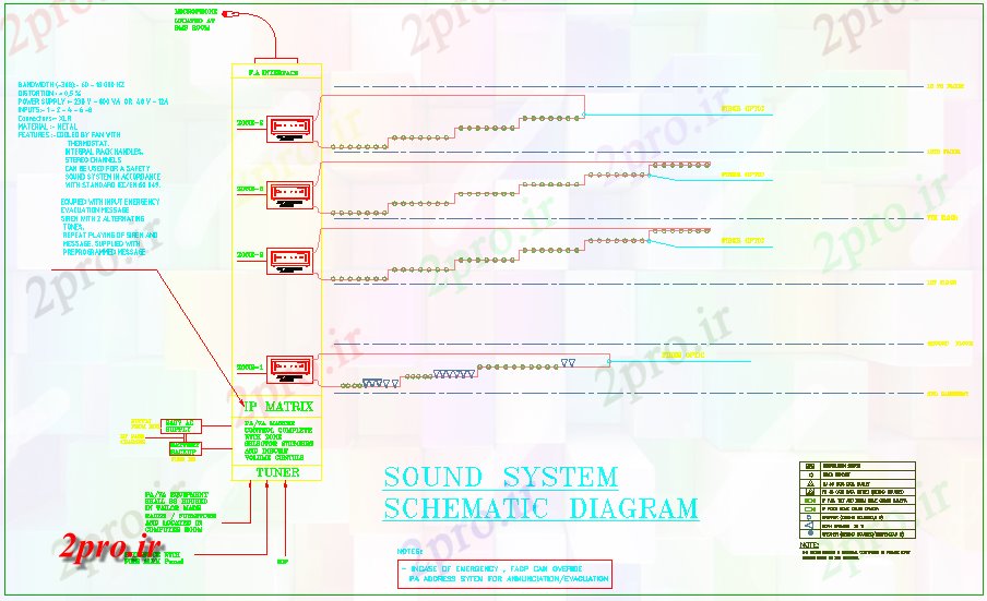 دانلود نقشه معماری دیاگرام شماتیک برای سیستم صدای برج (کد61018)