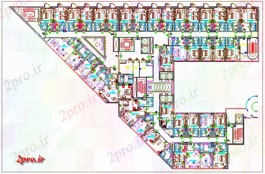دانلود نقشه ساختمان مرتفعطرحی کلیدی برج جنوبی برای طبقه هفتم 46 در 70 متر (کد61025)