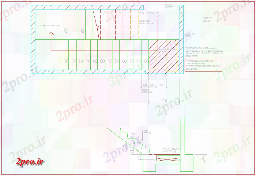 دانلود نقشه پلان مقطعی طرحی پله از SRF برای برج (کد61063)