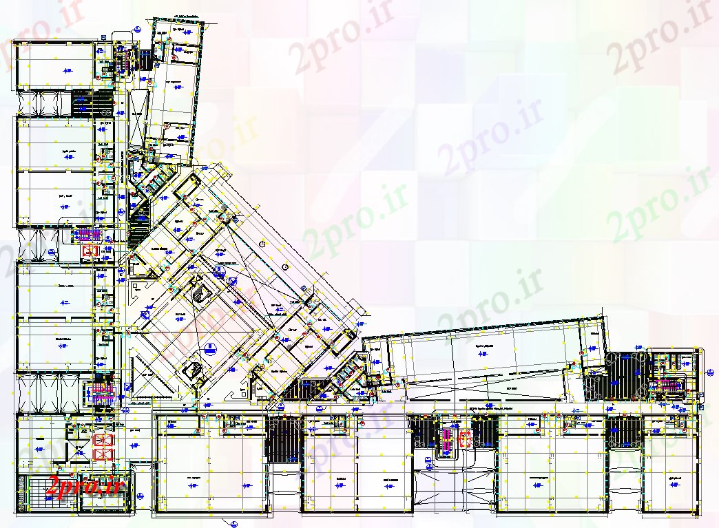 دانلود نقشه ساختمان اداری - تجاری - صنعتی جزئیات اد طبقه همکف 198 در 288 متر (کد61071)