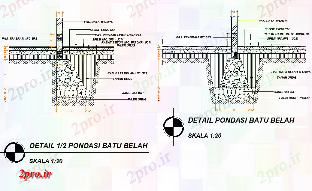 دانلود نقشه جزئیات ساختار Pondasi شکن BELAH (کد61141)