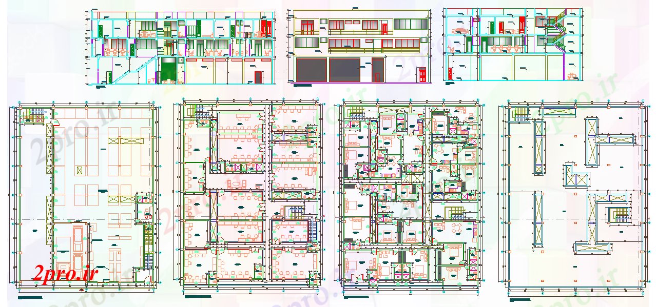 دانلود نقشه ساختمان اداری - تجاری - صنعتی ساختمان های تجاری، ادارات، مسکن 22 در 30 متر (کد61161)