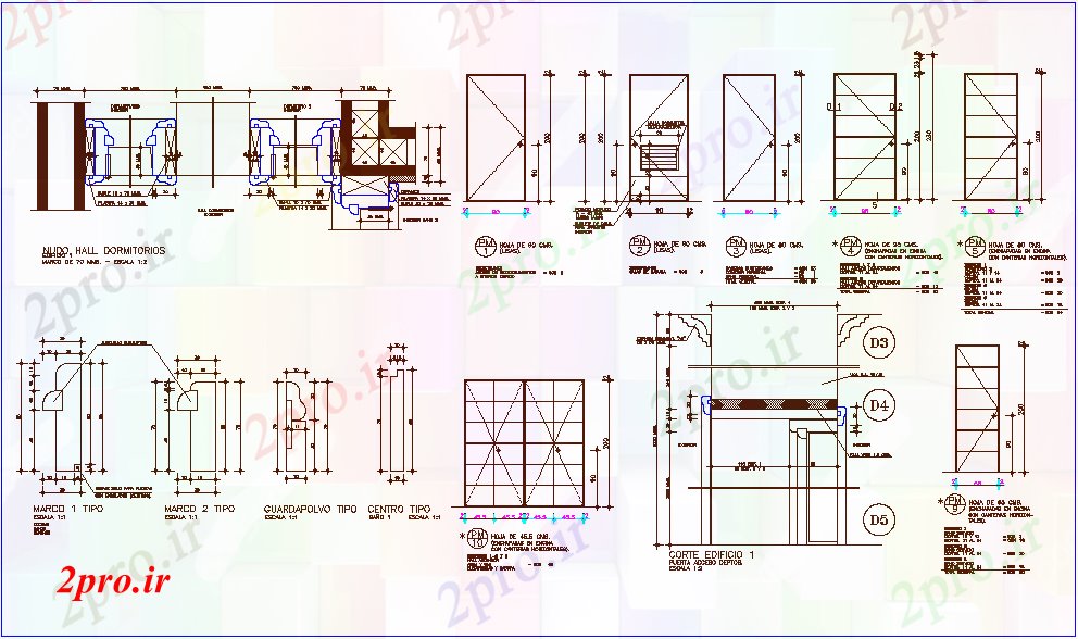 دانلود نقشه جزئیات طراحی در و پنجره  طراحی درب با انواع مختلف بخش و فاده (کد61184)