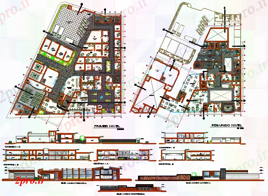دانلود نقشه ساختمان دولتی ، سازمانی شهرداری منطقه دفاتر 60 در 68 متر (کد61185)