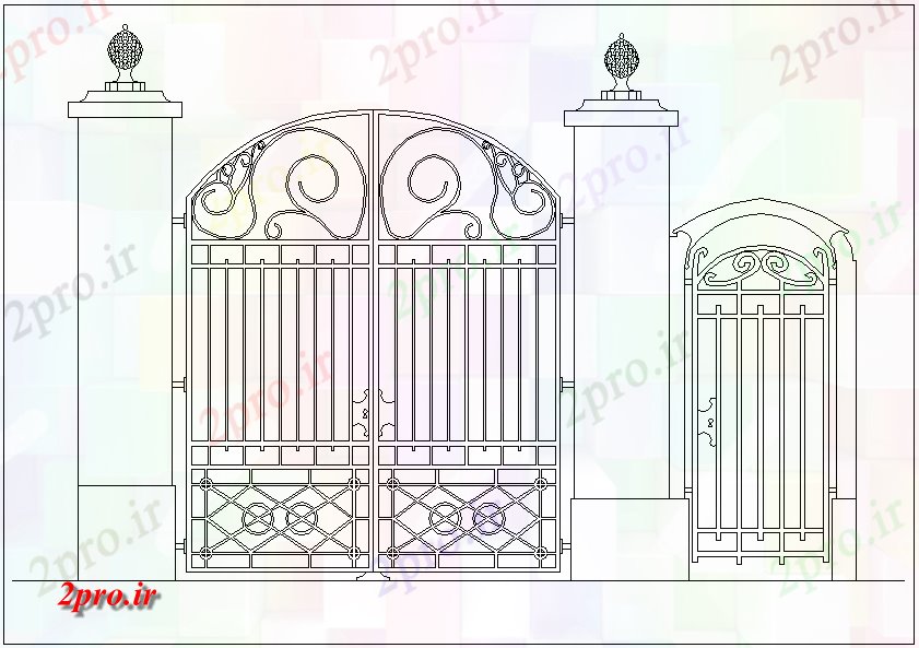 دانلود نقشه جزئیات طراحی در و پنجره   درب سالن با  ستون (کد61233)