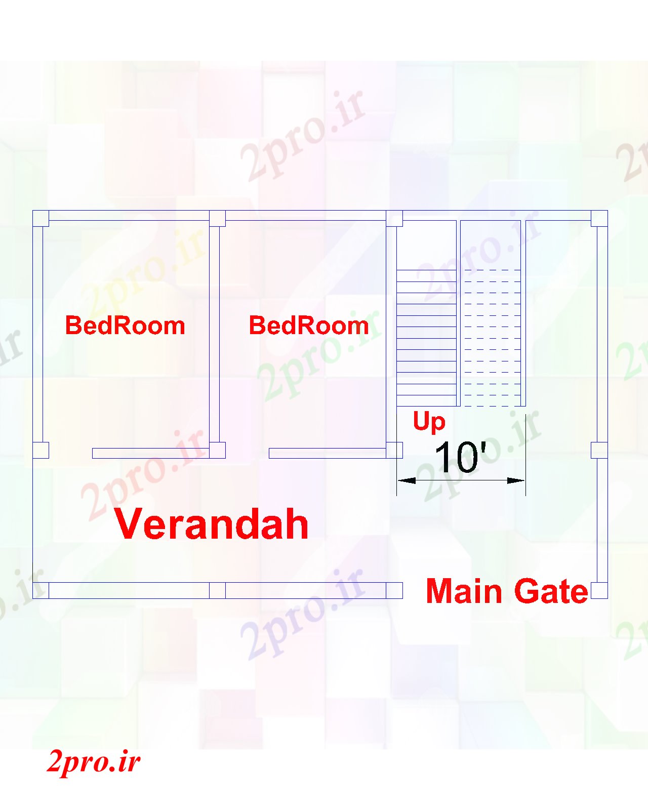 دانلود نقشه مسکونی ، ویلایی ، آپارتمان BedRoom با راه پله 12 در 17 متر (کد61235)