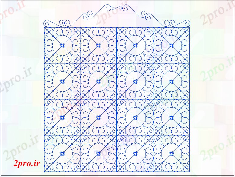 دانلود نقشه جزئیات طراحی در و پنجره  دو درب دستگیره های چکشی با نمای مربع و به شکل گل (کد61243)