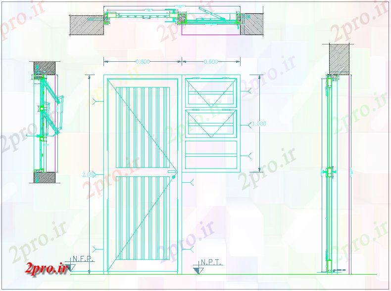 دانلود نقشه جزئیات طراحی در و پنجره   درب فلزی با پنجره (کد61254)