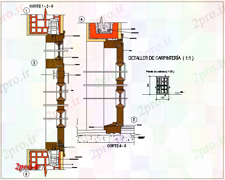 دانلود نقشه جزئیات طراحی در و پنجره   پنجره با جزئیات مقطعی (کد61263)