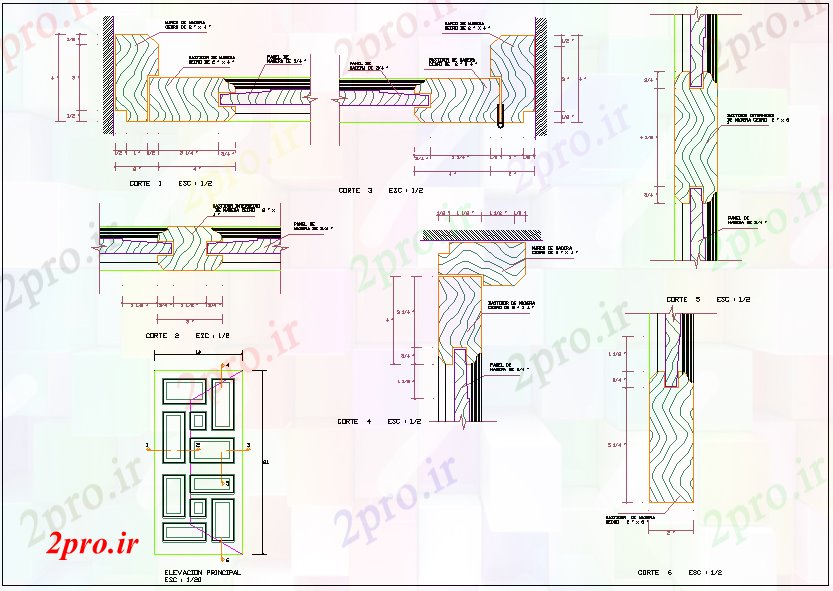 دانلود نقشه جزئیات طراحی در و پنجره  نظر طراحی درب با جزئیات چوب (کد61267)