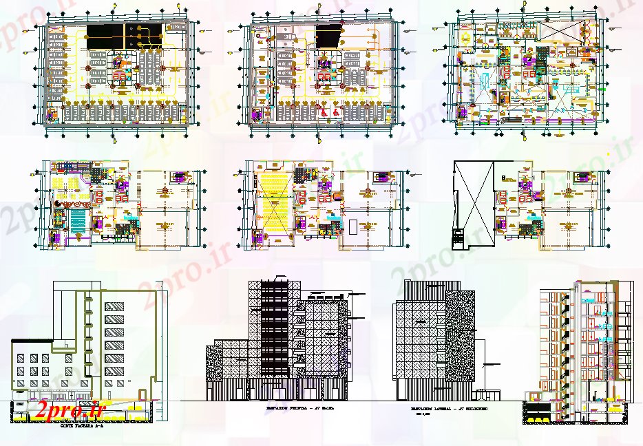 دانلود نقشه ساختمان اداری - تجاری - صنعتی مالی ساختمان اداری 25 در 44 متر (کد61271)