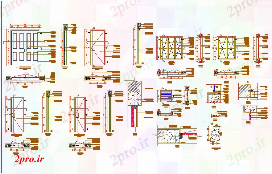 دانلود نقشه جزئیات ساخت و ساز جزئیات ساخت و ساز درب و پنجره (کد61276)