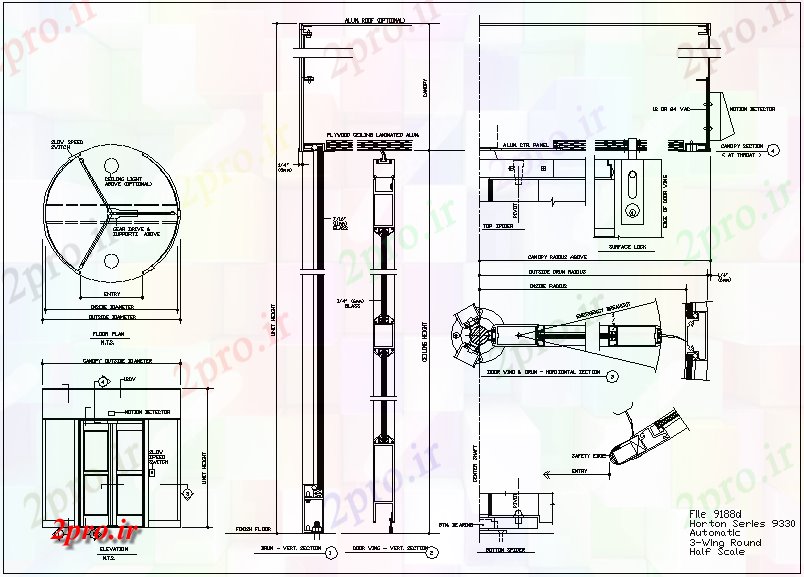 دانلود نقشه جزئیات طراحی در و پنجره  نظر طراحی درب های چرخشی (کد61323)