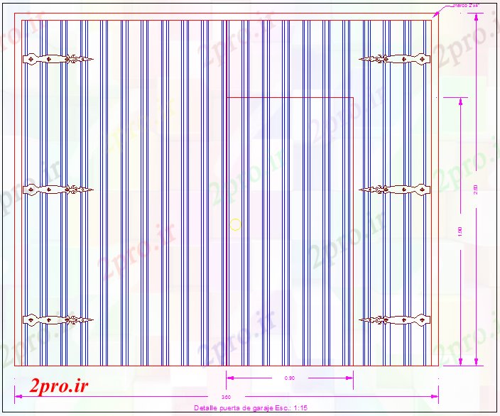 دانلود نقشه جزئیات طراحی در و پنجره  طراحی درب گاراژ با ابعاد (کد61349)