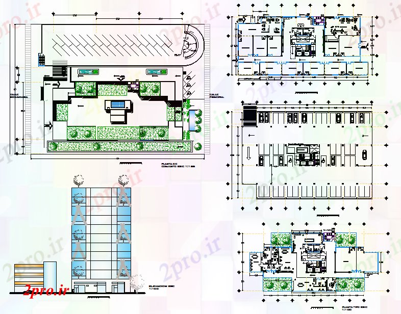 دانلود نقشه ساختمان اداری - تجاری - صنعتی ساختمان تجاری و اداری 27 در 60 متر (کد61360)