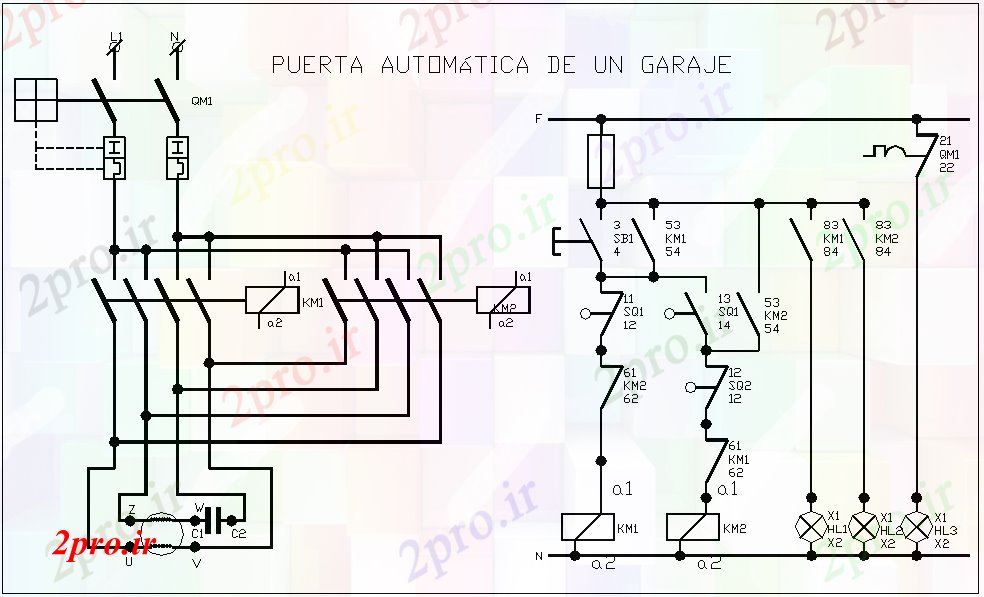 دانلود نقشه طراحی داخلی برق دراز کردن طراحی برای درب گاراژ (کد61364)