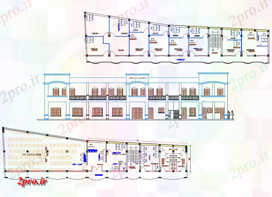 دانلود نقشه ساختمان دولتی ، سازمانی شهرداری سهام ساختمان 9 در 32 متر (کد61371)