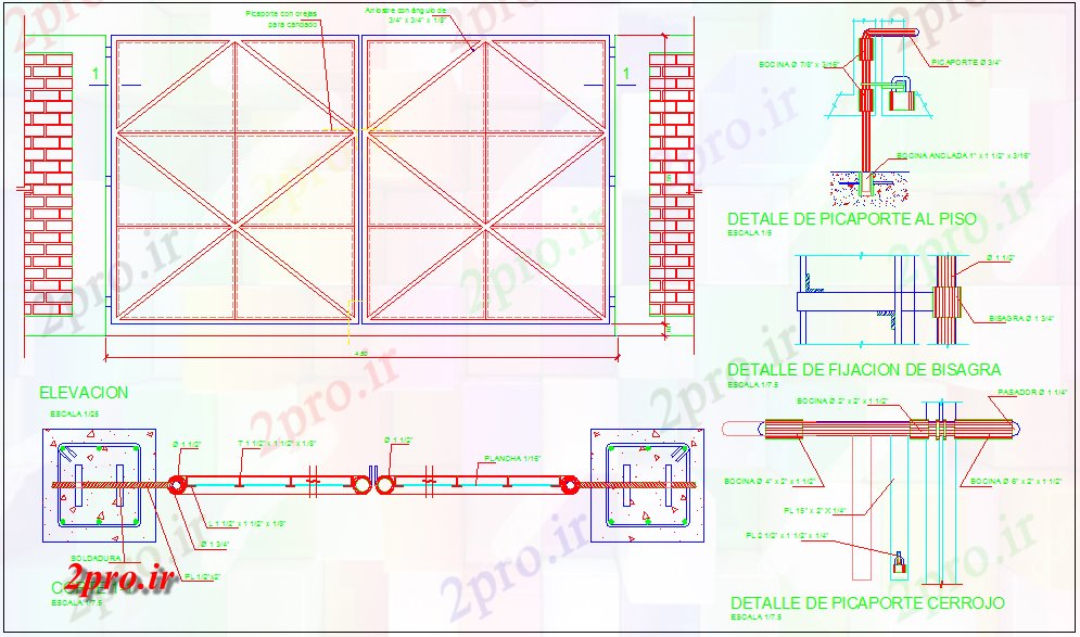 دانلود نقشه جزئیات طراحی در و پنجره  آهن  جزئیات درب گاراژ (کد61372)