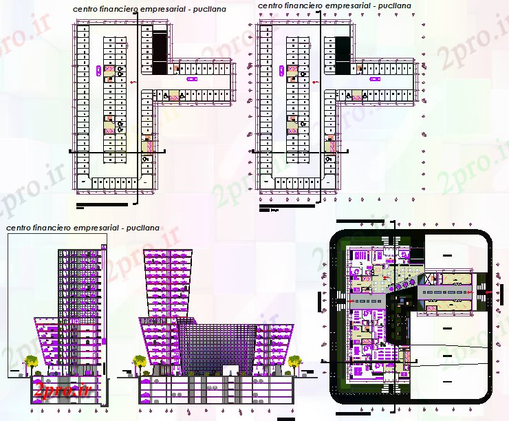 دانلود نقشه ساختمان اداری - تجاری - صنعتی ادارات و پارکینگ 58 در 61 متر (کد61383)