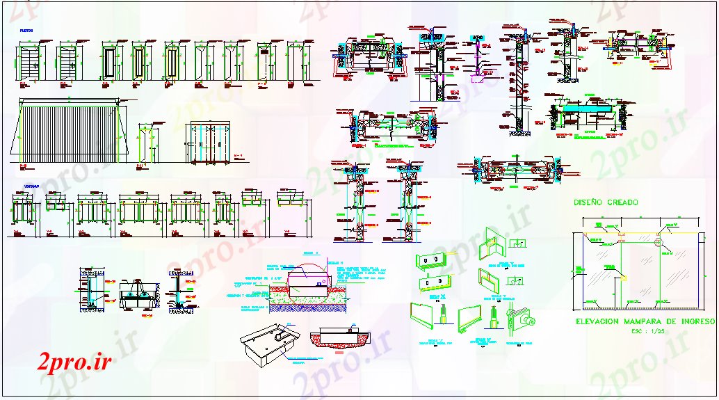 دانلود نقشه جزئیات طراحی در و پنجره   درب برای کاربردهای مختلف (کد61386)