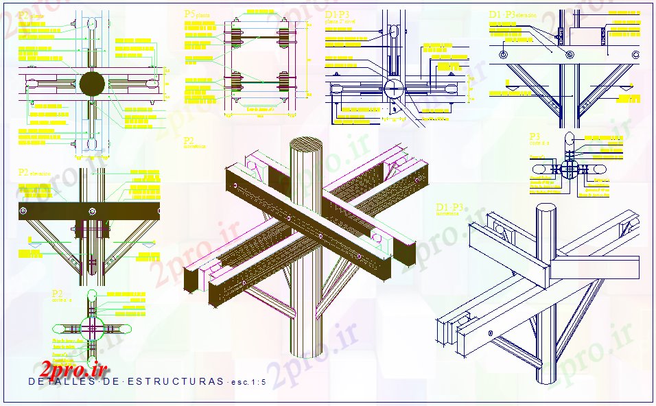 دانلود نقشه جزئیات ساختار  جزئیات ساختار ستون های چوبی و پرتو (کد61418)
