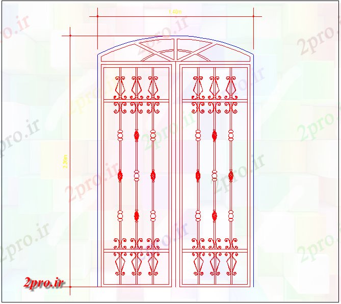 دانلود نقشه جزئیات طراحی در و پنجره  فرفورژه نظر طراحی درب (کد61458)