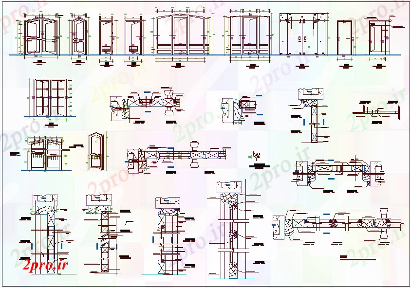 دانلود نقشه جزئیات طراحی در و پنجره   جزئیات درب با بخش (کد61469)