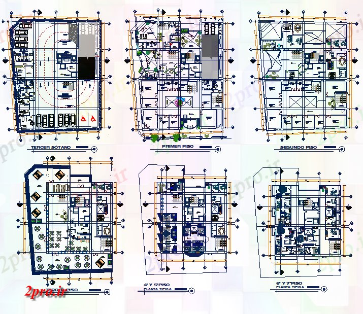 دانلود نقشه ساختمان مرتفعبلند فاده از مخلوط ساختمان 33 در 39 متر (کد61470)